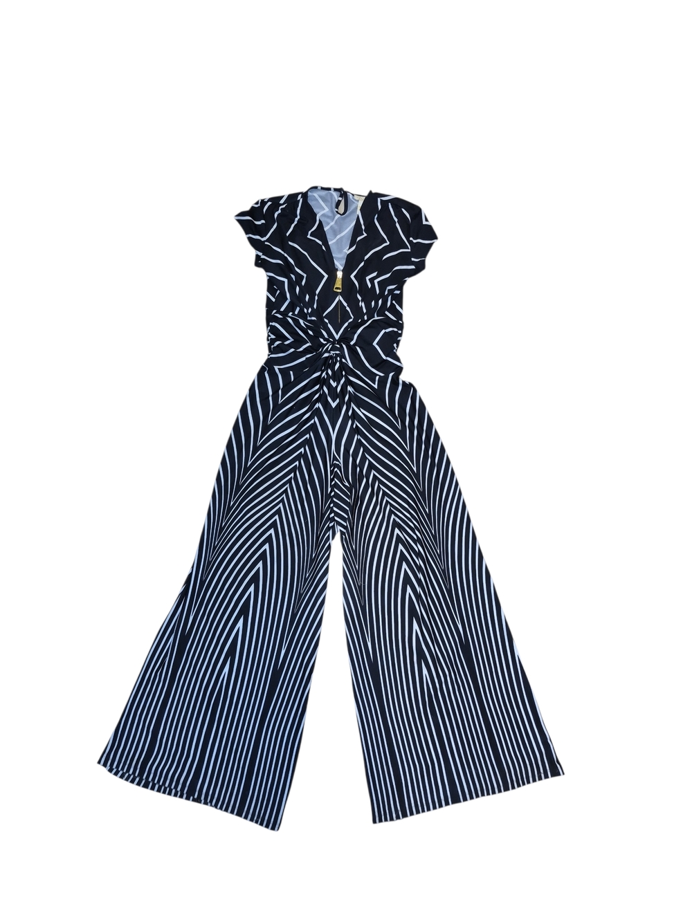 Striped Black and White Wide-Leg Jumpsuit with Knot Waist